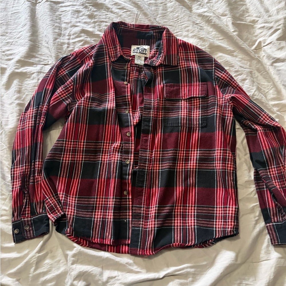 Red and Black Plaid Button-Up Shirt